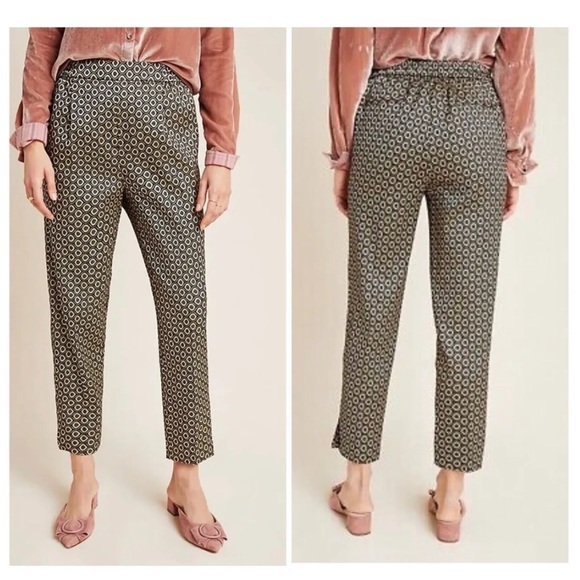 Anthropologie Larkin Womens Size XS Pull On High Rise Gold Jacquard Pants - Picture 1 of 11